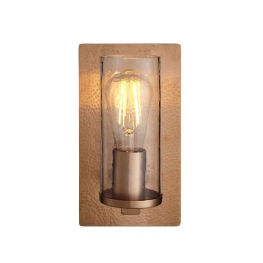 Blackstone Trumio 1 lt 138mm x 255mm x 140mm Metal Wall Light Finished In Hammered Copper Plate & Textured Clear Glass