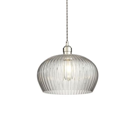 Blackstone Candore 1 lt 410-1510mm x 310mm Single Pendant Light Finished In Bright Nickel Plate & Clear Ribbed Glass