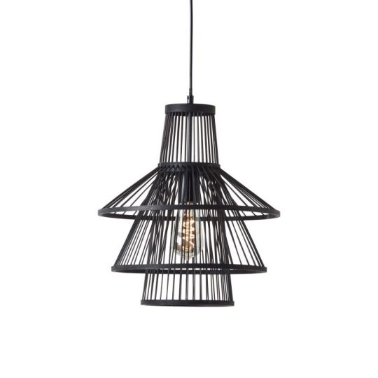 Endon Minato 1lt Pendant in Dark Bamboo & Matt Black