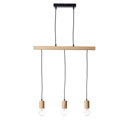 Endon Sven 3lt Pendant in Matt Black & Natural Wood