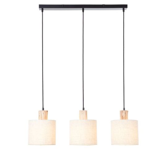 Endon Durban 3lt Pendant in Natural Eucalyptus Wood, Natural Linen & Matt Black