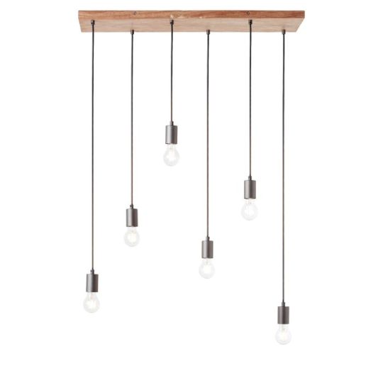 Endon Stellan 6lt Pendant in Oak Stained Plywood & Anthracite Finish