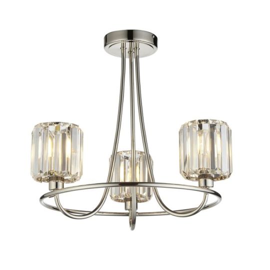 Endon Berenice 3lt Semi flush in Bright Nickel Plate & Clear Glass