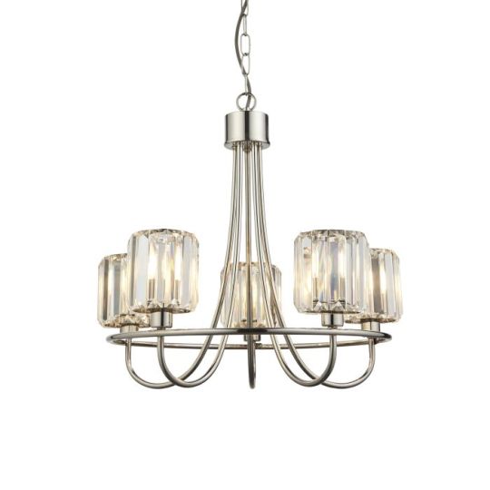 Endon Berenice 5lt Pendant in Bright Nickel Plate & Clear Glass