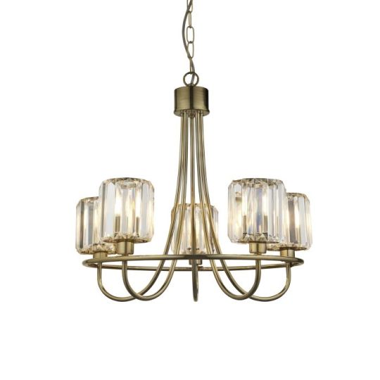 Endon Berenice 5lt Pendant in Antique Brass Plate & Clear Glass