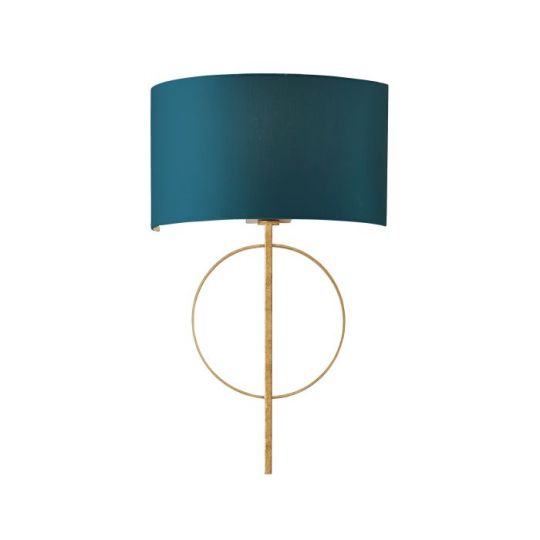 Blackstone Bastonique 1 lt 140mm x 520mm x 320mm Shade Wall Light Finished In Antique Gold Leaf & Teal Satin Fabric