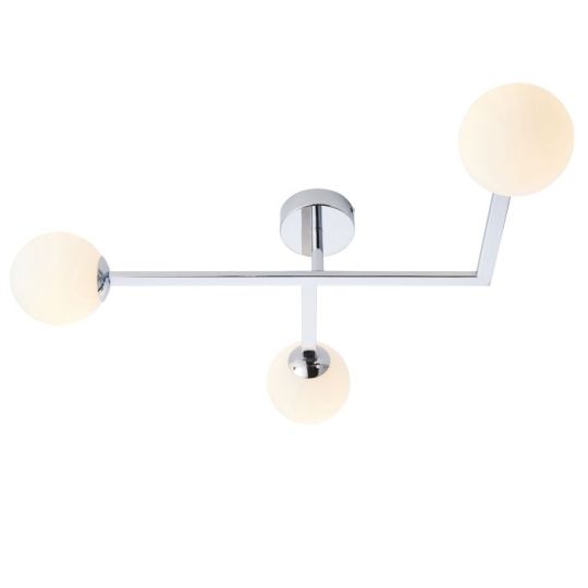 Blackstone Noctura 3 lt 165mm x 650mm x 585mm Multi Arm Glass Semi flush Light Finished In Chrome Plate & Matt Opal Glass