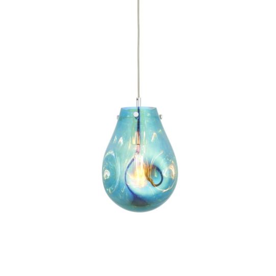 Blackstone Brillara 1 lt 465-1570mm x 220mm Single Pendant Light Finished In Petrol Metallic Glass & Chrome Plate