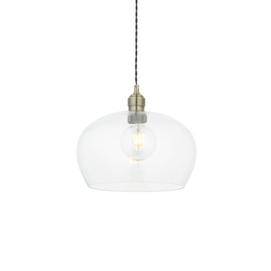 Blackstone Candore 1 lt 410-1510mm x 310mm Single Pendant Light Finished In Antique Brass Plate & Clear Glass