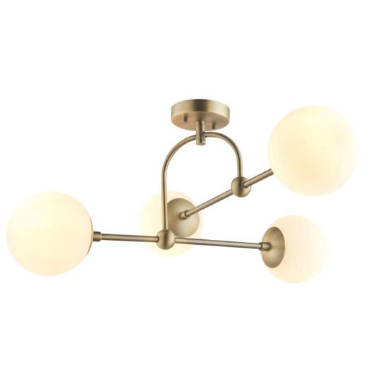 Blackstone Beamora 4 lt 325mm x 705mm x 705mm Multi Arm Glass Semi flush Light Finished In Matt Antique Brass Plate & Opal Glass