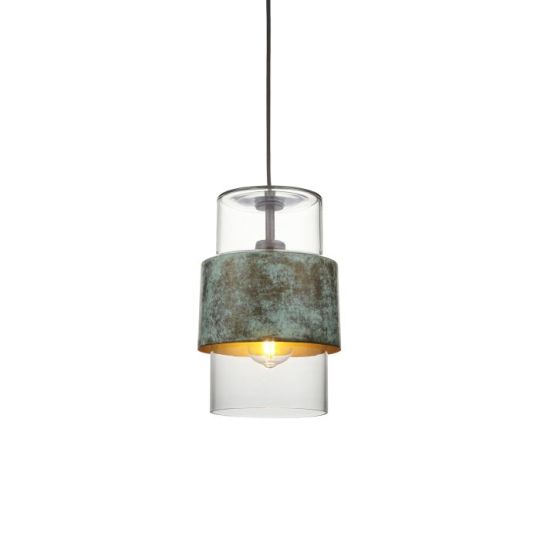 Blackstone Trumio 1 lt 450-1525mm x 195mm Single Pendant Light Finished In Verdigris Bronze Plate & Clear Glass