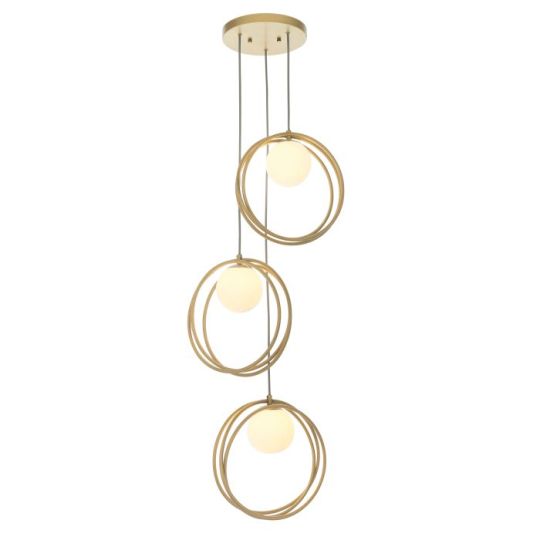 Blackstone Balumia 3 lt 450-2125mm x 450mm Plate Pendant Light Finished In Brushed Gold Paint & Gloss Opal Glass