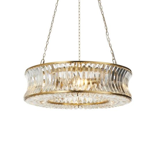 Blackstone Vistara 6 lt 490-1660mm x 610mm Single Pendant Light Finished In Warm Brass Plate With Crystal And Clear Glass