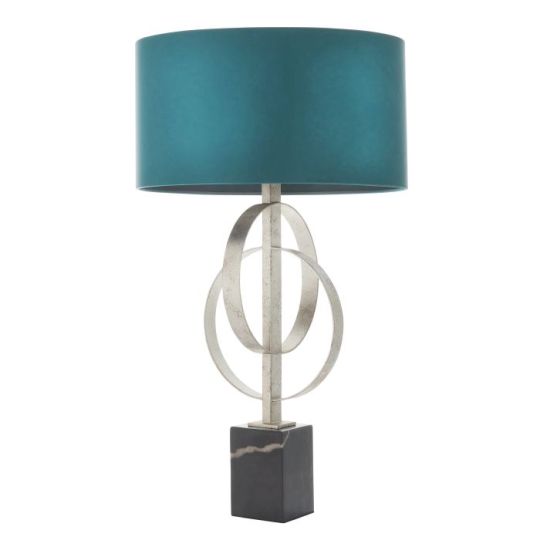 Blackstone Bastonique 1 lt 660mm x 380mm Base & Shade Table Light Finished In Antique Silver Leaf & Teal Satin Fabric