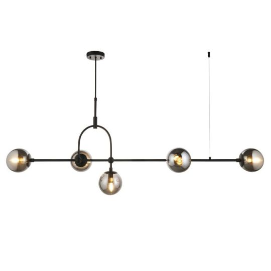 Blackstone Beamora 5 lt 835-935mm x 1620mm x 445mm Bar Pendant Light Finished In Matt Black & Smoked Mirror Glass