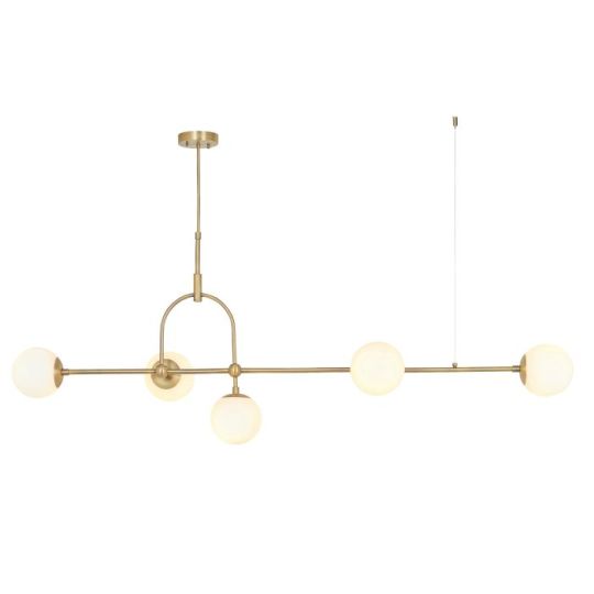 Blackstone Beamora 5 lt 835-935mm x 1620mm x 445mm Bar Pendant Light Finished In Matt Antique Brass Plate & Opal Glass