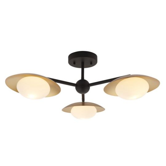 Blackstone Tranquilum 3 lt 223mm x 590mm Multi Arm Glass Semi flush Light Finished In Gold & Dark Bronze Finish With Opal Glass