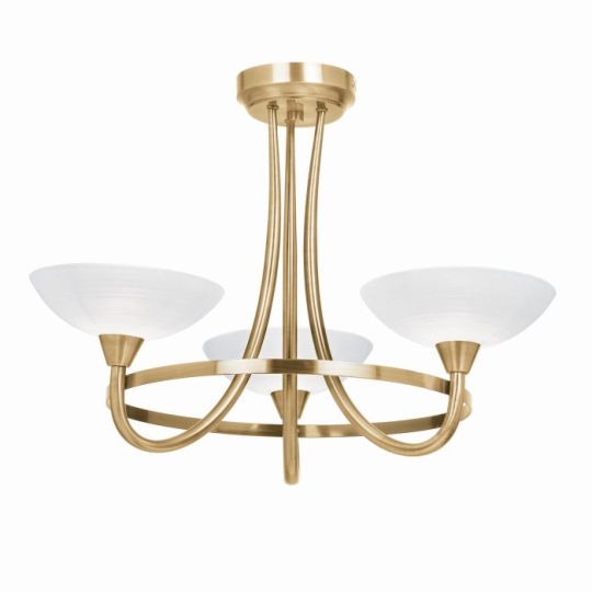 Endon Cagney 3lt Semi flush in Antique Brass Plate & White Glass