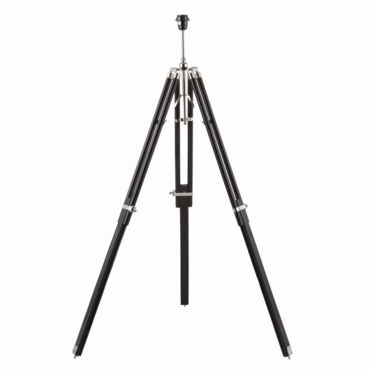 Endon Tripod 1lt Floor in Dark Mango Wood & Bright Nickel Solid Brass Plated