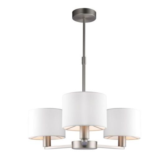 Endon Daley 3lt Pendant in Matt Nickel Plate & Vintage White Fabric