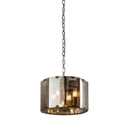 Endon Clooney 4lt Pendant in Gloss Slate Grey & Smoked Cut Glass