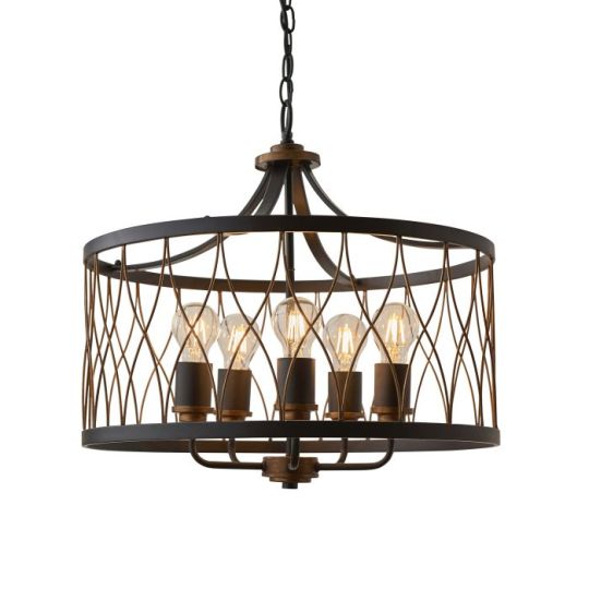 Endon Heston 5lt Pendant in Matt Black & Rustic Bronze Paint