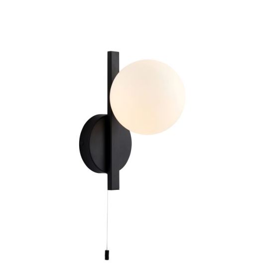 Blackstone Noctura 1 lt 167mm x 230mm x 120mm Metal Wall Light Finished In Matt Black & Matt Opal Glass