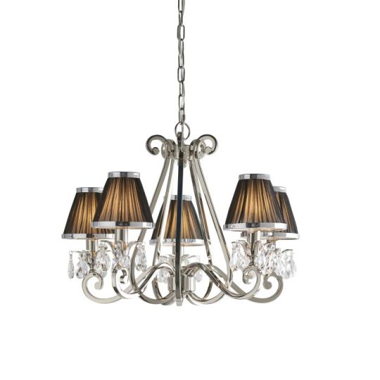 Interiors 1900 Oksana Nickel 5Lt Pendant in Polished Nickel Plate & Clear Crystal