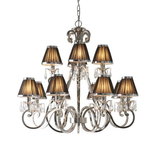 Interiors 1900 Oksana Nickel 12Lt Pendant in Polished Nickel Plate & Clear Crystal