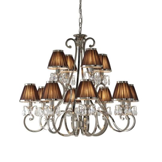 Interiors 1900 Oksana Nickel 12Lt Pendant in Polished Nickel Plate & Clear Crystal