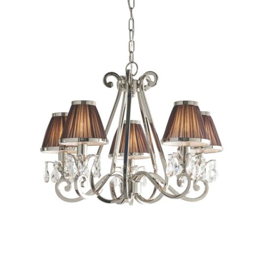 Interiors 1900 Oksana Nickel 5Lt Pendant in Polished Nickel Plate & Clear Crystal