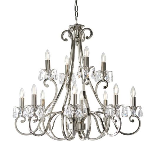 Interiors 1900 Oksana Nickel 12Lt Pendant in Polished Nickel Plate & Clear Crystal