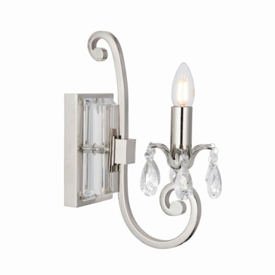 Interiors 1900 Oksana Nickel 1Lt Wall in Polished Nickel Plate & Clear Crystal