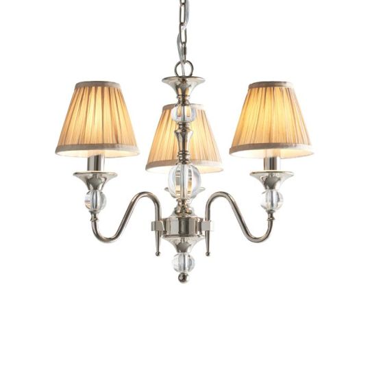 Interiors 1900 Polina Nickel 3Lt Pendant in Polished Nickel Plate & Beige Fabric