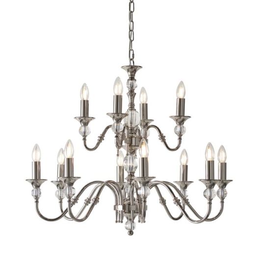 Interiors 1900 Polina Nickel 12Lt Pendant in Polished Nickel Plate & Clear Crystal