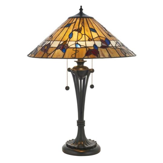 Tiffany Bernwood 2Lt Table in Tiffany Glass & Dark Bronze Finish With Highlights