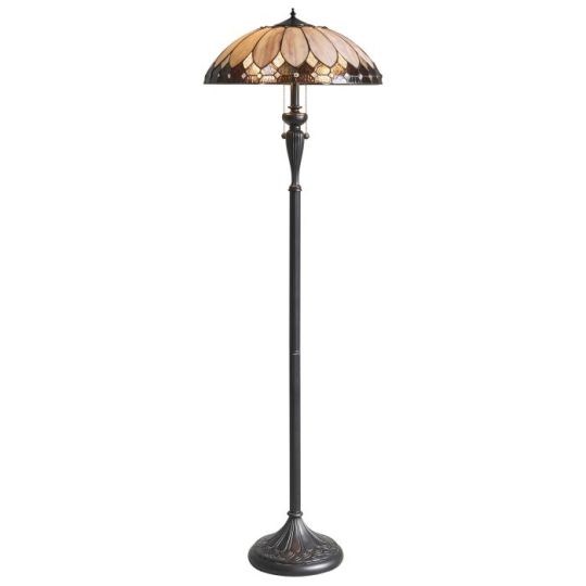 Tiffany Brooklyn 2Lt Floor in Tiffany Glass & Dark Bronze Finish With Highlights