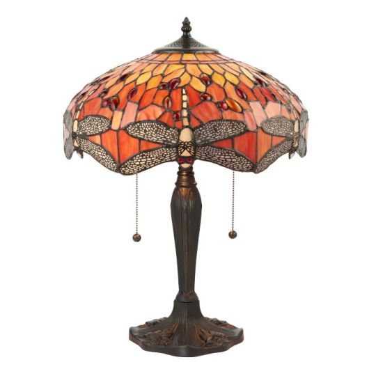 Tiffany Dragonfly Flame 2Lt Table in Tiffany Glass & Dark Bronze Finish With Highlights