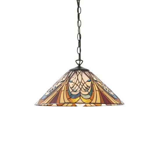 Tiffany Hector 1Lt Pendant in Tiffany Glass & Dark Bronze Finish With Highlights