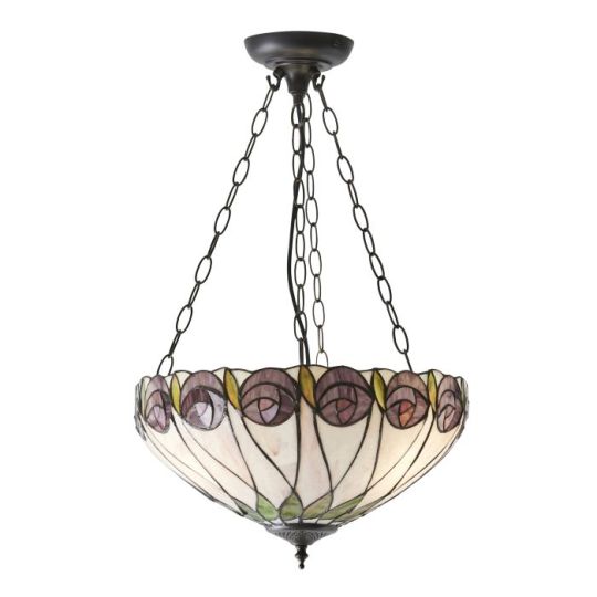 Tiffany Hutchinson 3Lt Pendant in Tiffany Glass & Dark Bronze Finish With Highlights