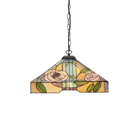 Tiffany Willow 3Lt Pendant in Tiffany Glass & Dark Bronze Finish With Highlights