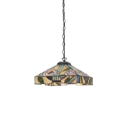 Tiffany Willow 1Lt Pendant in Tiffany Glass & Dark Bronze Finish With Highlights