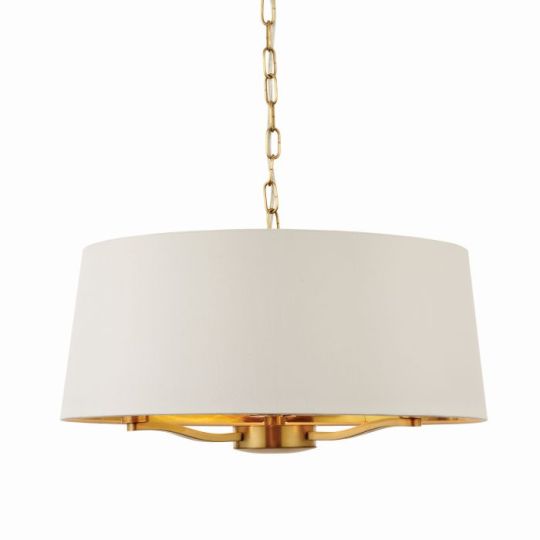 Endon Harvey 3lt Pendant in Brushed Satin Gold Finish & Vintage White Fabric