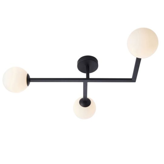 Blackstone Noctura 3 lt 165mm x 650mm x 585mm Multi Arm Glass Semi flush Light Finished In Matt Black & Matt Opal Glass