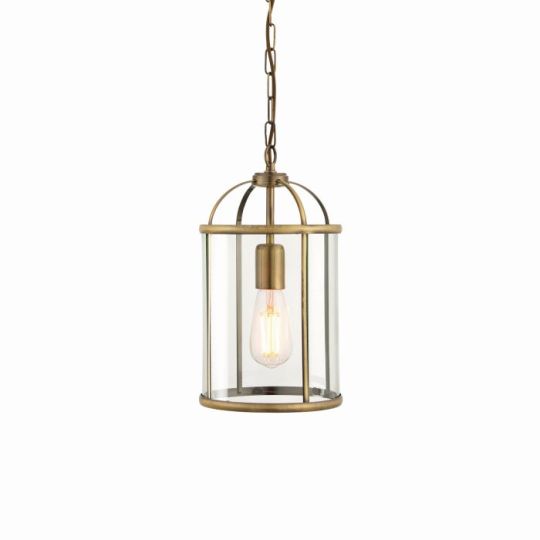 Endon Lambeth 1lt Pendant in Antique Brass Plate & Clear Glass