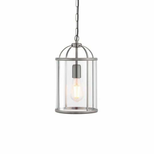 Endon Lambeth 1lt Pendant in Satin Nickel Plate & Clear Glass