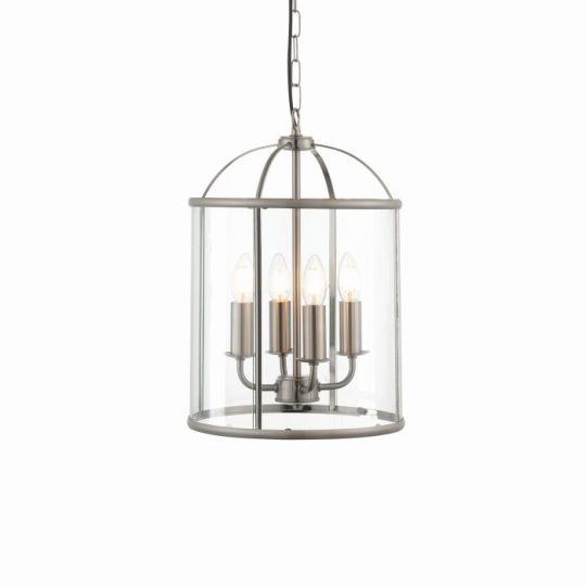 Endon Lambeth 4lt Pendant in Satin Nickel Plate & Clear Glass