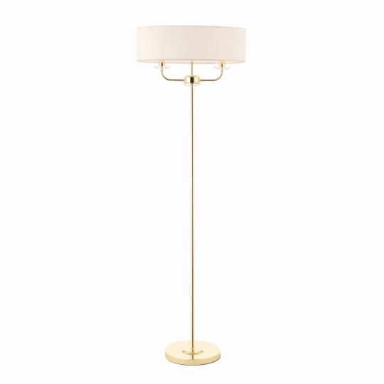 Endon Nixon 2lt Floor in Brass Plate & Vintage White Fabric