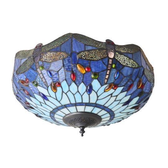 Tiffany Dragonfly Blue 2Lt Flush in Tiffany Glass