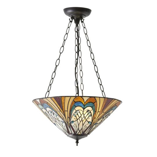 Tiffany Hector 3Lt Pendant in Tiffany Glass & Dark Bronze Finish With Highlights